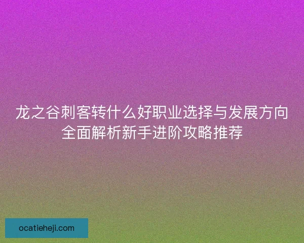 龙之谷刺客转什么好职业选择与发展方向全面解析新手进阶攻略推荐